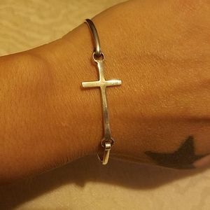 Vintage Sterling Silver Cross Bangle Bracelet